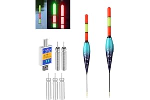 Hegawleo Pack of 2 LED Fishing Floats with CR425 Battery Charger, Fishing Floats with Gravity Sensing Colour Changing and Copper Ring, Fishing Accessories for Sea Fishing, Fishing on the Lake, River