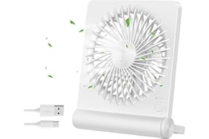 EUJAM Pequeño Ventilador de Escritorio, Mesa Ventilador Portátil USB Recargable 2000 mAh Batería, 260 ° Plegable Viento Fuerte Ultra Silencioso 3 Velocidades para salón, dormitorio, oficina - Blanco
