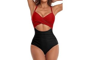 jakloz Badeanzug Damen V Ausschnitt Lace Up Bademode Badeanzug Bauchweg Cut Out Einteilige Strandmode Swimsuit