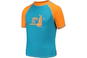 MOON TREE Boys Rash Vest Short Sleeve Rash Guard Shirts Swim Shirt