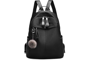 I IHAYNER Backpack Womens Ladies Backpacks for Women Rucksack Nylon Waterproof Anti-Theft Daypack Multi-Pockets Hairball Pendant Travel School Purse Black