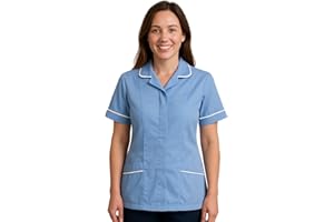 shelikes Womens Hospital Uniform Ladies Healthcare Zip Fastening Collared Nurse Tunic Top Medical Uniform Salon Vet Healthcare Maid Dress