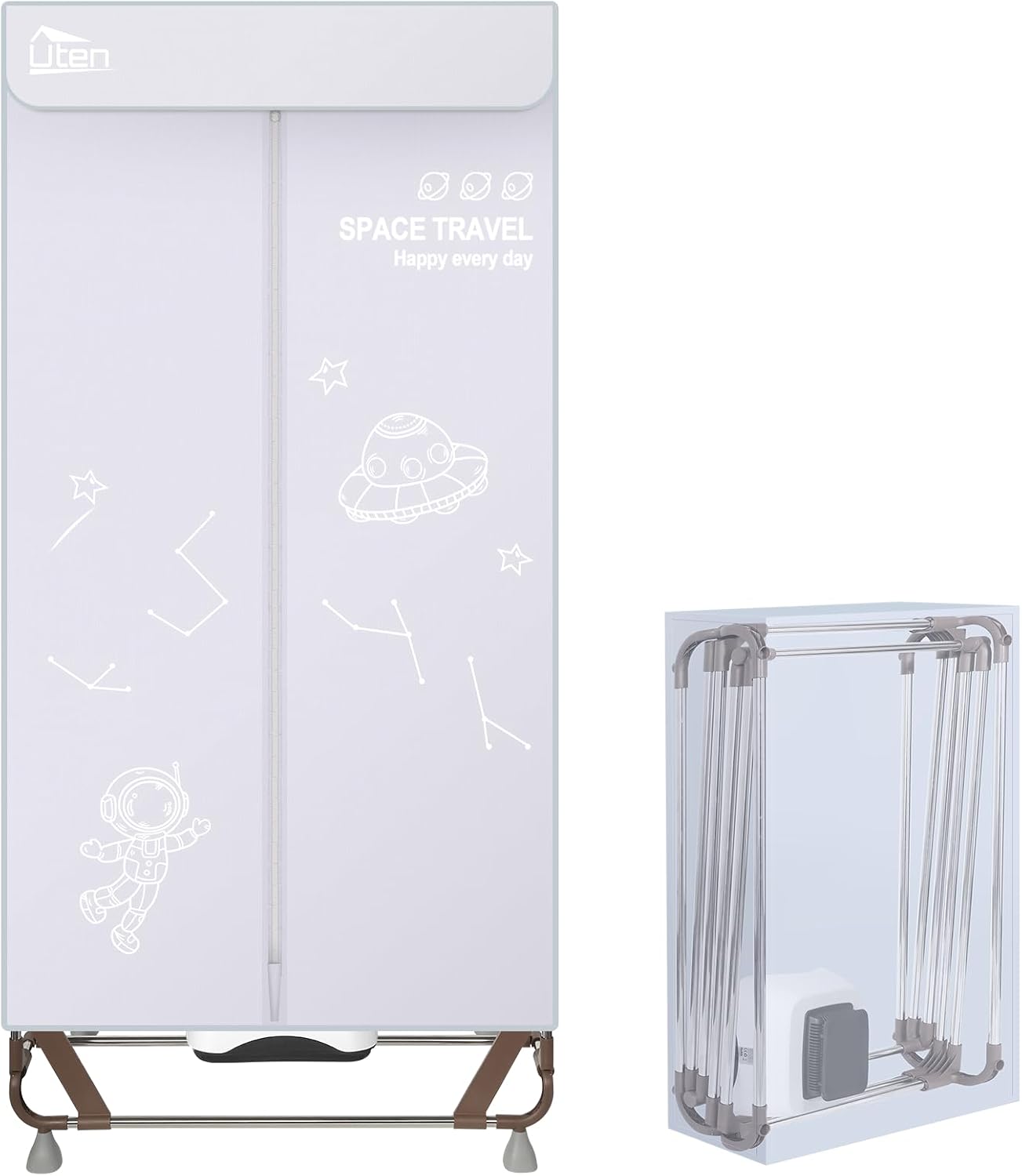Uten Secadora de Ropa Eléctrica Portátil 1.7m, 1500W Secadora Plegable, Instalación y Almacenamiento Rápido, Capacidad de 15kg, Temporizador de 180 Min y Función de Calefacción PTC, Reducción de Ruido