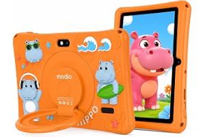 Modio M77 Tablet 7 Inch HD IPS Display, 6GB RAM 256GB ROM, Android 15, 3000mAh Battery, 5G WiFi, Dual Camera, Shockproof EVA Case with Accessories (Orange)