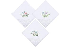 Ymapinc Embroidered Lace Cotton Handkerchiefs Women, 3Pcs Hankies Women White Handkerchief with Floral, Soft Cotton Handkerchiefs Suitable for Weddings, Embroidered Lace Show Elegance 11 Inch