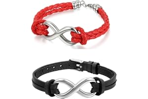 Flongo Pulsera Cuero Símbolo Infinito: Pulsera con Cordón de Cuero de Acero Inoxidable con Hebilla Ilimitada