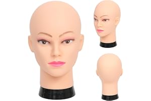 SK-QACD Cabeza de maniquí femenina calva profesional para entrenamiento de cosmetología, cabeza de maniquí calva para hacer pelucas y soporte de exhibición con abrazadera de mesa gratis (GT-B)