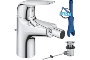 GROHE Swift, Bidetarmatur, wassersparend (WC Dusche für die Toilette im Bad, Kugelgelenk-Mousseur, mit Zugstangen-Ablauf, 15cm hoch, mit 3in1 Werkzeug, einfache Installation), chrom, 24332001