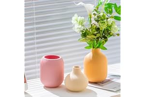 QBMYCN Juego de 4 jarrones de cerámica, jarrones de cerámica para decoración del hogar, floreros Decorativos para Hierba de Pampa y Flores secas, Mesa, estantería (Rosa,Naranja,Amarillo Claro)