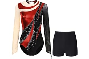 YEAHDOR Justaucorps Gymnastique Femme Léotard Ballet Danse Classique Manches Longues Tenue de Patinage Artistique Costume Spectacle Compétition S-XXL