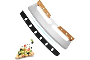 Lostwry Pizzaschneider Edelstahl Pizzamesser Mit Holzgriff und Schützender Abdeckung Ergonomischer Pizza Wiegemesser Pizzacutter für Kuchen Pizza 35 * 11 cm