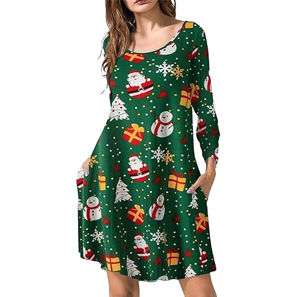 Damen Winterkleid Mit Weihnachts-Weinbecher-Druck – Rundhals, Lange Ärmel, Aus Weichem Polyester, Festlich & Gemütlich
