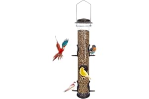 MIXXIDEA Outdoor Metal Tube Bird Feeder Hanging Wild Bird Feeder 6 Port Hanging Bird Feeder Attracts Birds in Garden Balcony (Coffee)