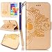 Produktbild FESELE Glitzer Bling Lederhülle für [Samsung Galaxy S5] Leder-Mappen-Karten-Slot-Abdeckung im Bookstyle mit Standfunktion, Samsung Galaxy S5 Prägung Schädel Rose Blume Strap Lanyard Malerei Diamant B