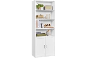 VASAGLE Bookcase, 6-Tier Tall Bookshelf, Book Shelf with Doors, Shelving Unit, 24 x 60 x 175 cm, for Living Room, Home Office, Dinning Room, Cloud White LBC402W01