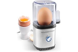 GOURMETmaxx Cuociuova di design per 1 uovo | scaldauova compatto | cuociuova con foratore, misurino e segnale acustico | 3 gradi di durezza | pulizia facile e parti lavabili in lavastoviglie