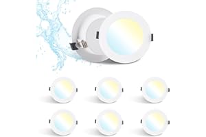 Grebeam 6 Pack LED Recessed Downlights, 7W, IP44 Bathroom & Kitchen Ceiling Spot Lights, 3CCT Adjustable (3000K/4000K/6000K), Fits 95-110mm Holes