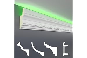 Perfiles de estuco HEXIM LED paquetes de ahorro - Iluminación indirecta con embellecedores de techo de PU, claros y opacos- (10m LED-5) Stucco Profile Set