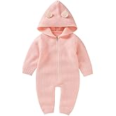VICROAD Baby Strampler mit Kapuze für Neugeborene Mädchen Jungen Einteiler Warm Pullover Reißverschluss Overall