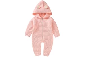VICROAD Baby sparkdräkt pojkar dragkedja onesies nyfödd flickor tröja huva stickad jumpsuit kläder