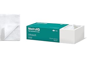Medrull 7,5 x 7,5 cm, kompresy z włókniny, 100 sztuk, specjalne opakowanie, wyjątkowo miękkie, chłonne kompresy z włókniny, niesterylne, 4 warstwy