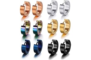 XHUAN 6 Pairs 316L Stainless Steel Hoop Earring for Men Women Huggie Ear Piercings Set（-）