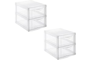 SUNDIS Orgamix, lot de 2 tours de rangement en plastique transparent, 2 tiroirs format papier A4, hauteur 25,5 cm, superposables, idéales rangement bureau, cours, documents, fournitures