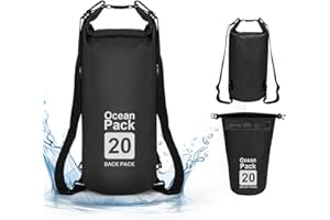 supregear Dry Bag, 20L Bolsa Impermeable, Mochila Versátil con Doble Correa para el Hombro para Navegar, Hacer Senderismo, Kayak, Pesca, Acampada y Otras Aventuras al Aire Libre, Negro