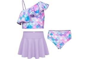 GRACE KARIN Traje de baño de 3 Piezas para niñas, Tankini de Secado rápido con Falda de baño, Talla 6-12