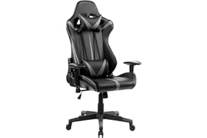 WOLTU Silla Gaming, Cuero Sintéticor Ergonómica Gaming Chair para con Reposacabeza & cojín Lumbar Silla Gamer Sillón Giratorio Videojuegos, Livestreaming, Silla de Oficina y computadora Negro+Gris