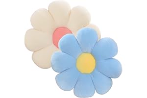 ‎ACUSHLA ACUSHLA Pack of 2 Flower Floor Cushion, Seat Cushion, 40 cm Flower Floor Cushion, Tatami Flower-Shaped, Soft Petal Cushion, Cute Flower Plush Cushion for Car, Home, Sofa, Chair (Blue + White)