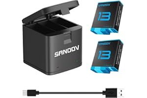 SANOOV Cargador de Batería para Hero 13 2 x 2100mAh Hero 13 Baterías Kit de Repuesto Tipo C LED 3 Canales Batería de Cargador para Hero 13 Black (Totalmente Compatible con el Original)