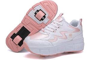 WOWEI Chaussures de Skateboard Fille Garçon Patins à roulettes Chaussures à roulettes Enfants Filles Patins de Skate à roulettes Sneakers Baskets 2 en 1 Chaussures de Sport avec Roues