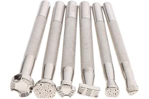 P Prettyia 6 Stück Punzierstempel Leder Punziereisen Lederstempel Stempel Punzieren Werkzeug