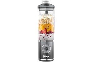 ‎NINJA Ninja Blast Max Blender przenośny, 570 ml, akumulatorowy, kubek do blendowania i szczelna pokrywka, 3 funkcje blendowania, smoothie, koktajle proteinowe, lód i mrożone owoce, chłodny szary, BC251EUGY