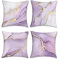 Bonhause Purple Gold Marble Cushion Covers 45 x 45 cm Modern Abstract Marble Texture Decorative Throw Pillow Covers Lilac Pillowcases for Sofa Bed Home Patio Decor Set of 4