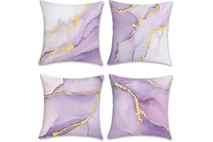 Bonhause Federe per Cuscini Marmo Porpora Oro 45 x 45 cm Copricuscini Decorativi Astratto Moderno Federa per Cuscino Divano Letto Casa Decorazione Set di 4