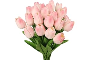 N&T NIETING Tulipanes artificiales, 12 unidades, flores artificiales, tulipanes falsos, de poliuretano, tacto real, látex, rosa, arreglo para manualidades, ramos de boda, baby shower, fiesta,