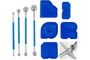 CXXTKCXXLC Kit de 9 Lisseur Joint Silicone, 4 Grattoir à Bille Métallique et 5 Lisseur Silicone, Outils de Calfeutrage pour Cuisine et Salle de Bain