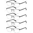 EYECEDAR 5-Pack Reading Glasses Men Metal Half Frame Spring Hinges Gunmetal Rectangular Style Eyeglasses Readers 2.50
