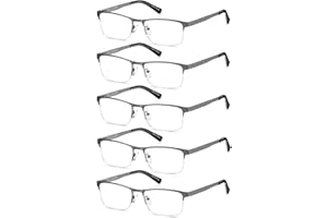 EYECEDAR 5-Pack Reading Glasses Men Metal Half Frame Spring Hinges Gunmetal Rectangular Style Eyeglasses Readers 2.00