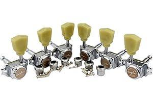 Guyker Locking Guitar Machine Heads (3R + 3L) – 1:15 Ratio Lock String Vintage Deluxe Tuning Key Pegs Tuners Set Replacement for Electric, Acoustic or Folk Guitars - Chrome