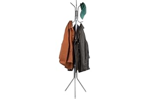 Mind Reader Coat Rack, Hall Tree, Freestanding, Coat Tree, Hat, Jacket, Purse, Metal, 14.75" L x 16.5" W x 69" H, Silver