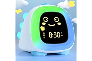 HANSANG Alarm Clock for Kids, Kids Night Light with 3 Brightness 10 Color Mode Night Light Dual alarm Snooze Mode Sleep Training Adjustable Volume Memory Battery Sleep Timer, Kids gifts for Boys and Girls
