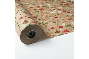 PAKOT | BOBINA PAPEL DE REGALO 70CM X 100M KRAFT HABANA DISEÑO NAVIDEÑO