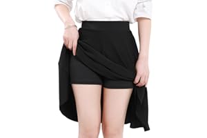 Damen Rock Basic Röcke für Damen mit Hose drunter Knielange Skirt Röcke Solide- Elastischer Bund mit 2 Seitentaschen
