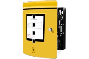 ‎BANJADO banjado® Design Schlüsselkasten aus Edelstahl Motiv Briefkasten Gelb für 10 Schlüssel - Schlüsselschrank zur Schlüssel Aufbewahrung 24 x 21,5 x 7cm groß mit praktischem Magnetverschluss