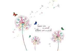 AINIUNIU Color Adesivi da Parete con Dente di Leone, Floreali Stickers Murali per Camera da Letto Della Ragazze, Farfalle Adesivi Murali per Soggiorno, Decorazione per Bambini Murale