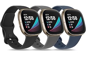Tobfit 3 Pezzi Cinturino per Fitbit Versa 3/Fitbit Versa 4/ Fitbit Sense/Fitbit Sense 2 Cinturino, Cinturini Sport in Morbido Silicone con Fitbit Versa 4/ Versa 3/ Fitbit Sense 2/ Sense