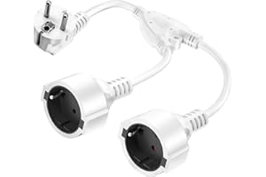 VECBMN Adaptateur Double Prise, Plastique AC-Schuko Y avec Prises à 2 Voies, Rallonge de Contact Protection, jusqu'à 250V/16A, Max 3680W, Extensions multiprises pour Cuisine, Bureau, Maison etc(Blanc)